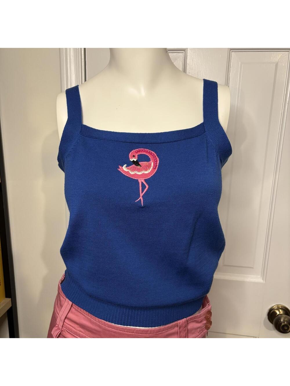 Jack B. Quick Vtg Blue Flamingo Knit Tank